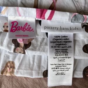 Pottery Barn Kids Barbie Cotton Flat Twin Sheet with Pink and Brown Accents